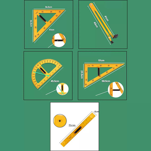 Juego De Reglas Geométricas Matemáticas Con Bolsa, 5 Piezas