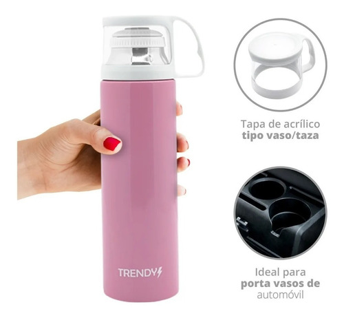Termo Acero Inoxidable Medio Litro Mate Botella Agua Trendy Rosa