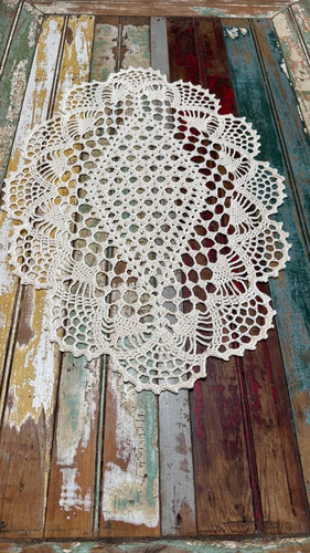 Carpeta Centro De Mesa Ovalado Tejida Al Crochet Crudo Oval