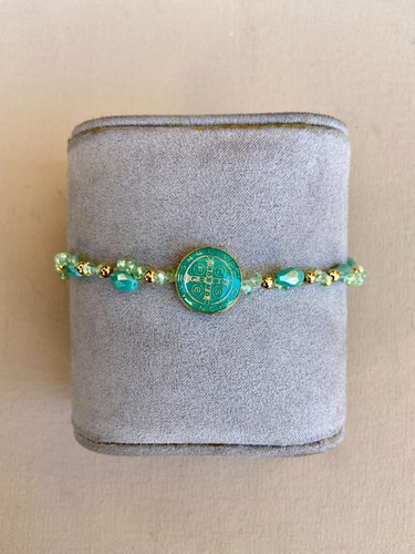 Pulsera Cristal Con Medalla San Benito 