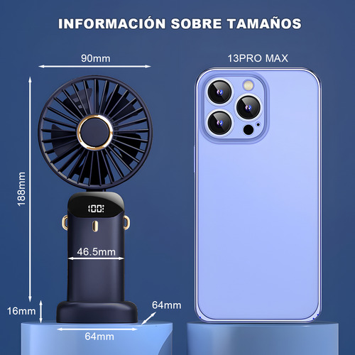 Mini Ventilador Portatil De Mano Plegable 5 Velocidades Con base Y Carga Usb