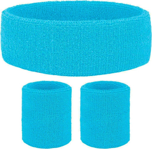Juego De Cintas Cabeza Y Muñequeras Neon Blue, Accesor...