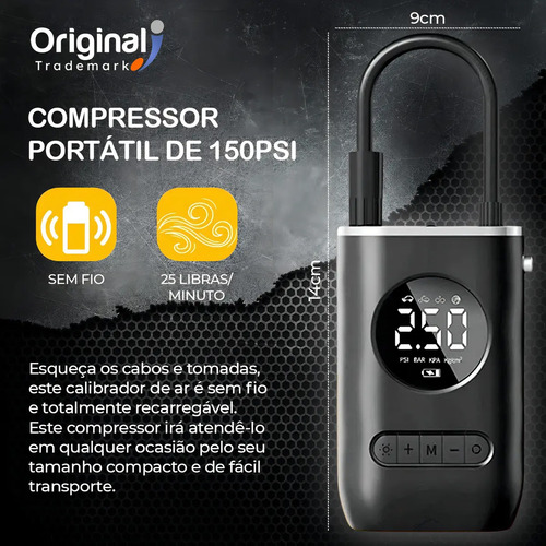Mini Compressor Ar Digital Portátil Bomba Elétrica Sem Fio Carro Moto Pneu Calibrador 12v O.T
