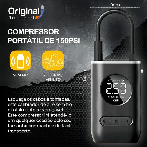 Mini Compressor Ar Digital Portátil Bomba Elétrica Sem Fio Carro Moto ...