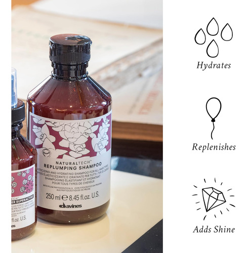 Shampoo Davines Naturaltech Replumping, Limpeza Suave Para E