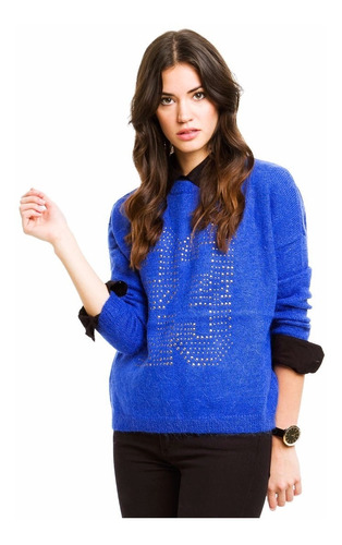 47 Street Sweater De Lana Color Azul Con Aplique