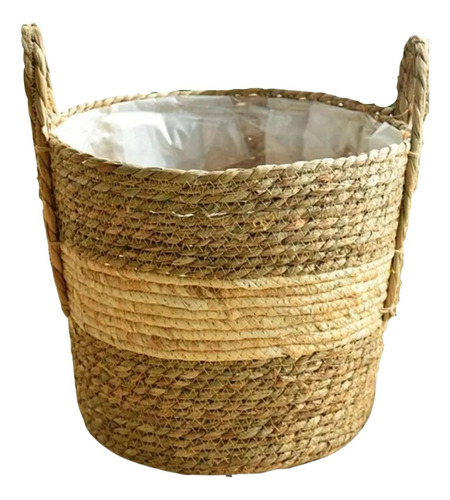 2 Vasos Rattan Cachepot Vime Boho Chic Grande Decoração Casa Cor Palha Trama