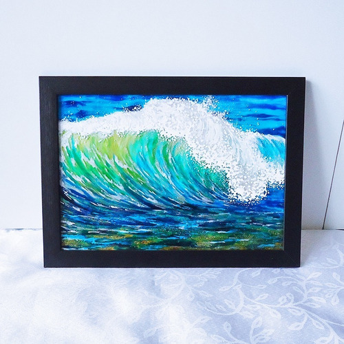 Pintura Em Vidro Brilho De Uma Onda No Mar Com Verniz Vitral
