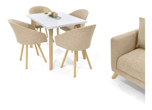 Set De Comedor Lugo Matiz 4 Puestos Y Sofá Montecarlo