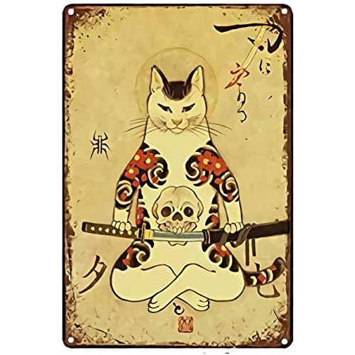 Cartel De Metal Vintage Diseño De Gato Ninja Samurái ...