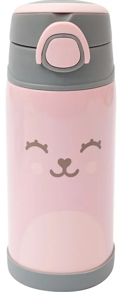 Garrafa Térmica Infantil Rosa Inox Parede Dupla C/ Canudo