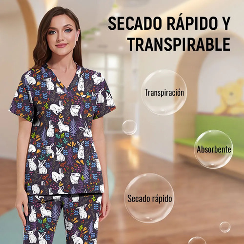 Pijama Cirúrgico Estampado De Corte Reto Com Bolsas Uniform-