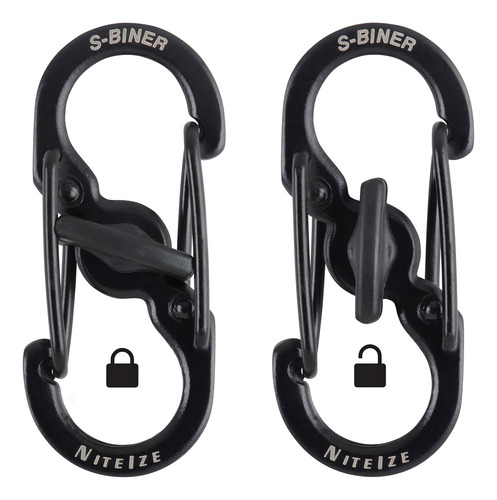 Nite Ize S-biner Microlock Mosquetón En Forma De S De Acero, Paquete De 2 Negro