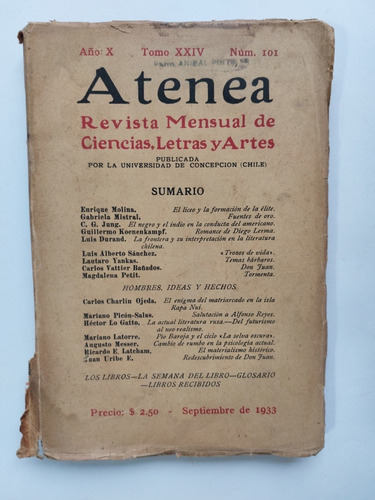 Revista Atenea Universidad De Concepción N°101 Año 1933