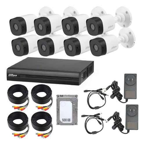 Kit Videovigilancia 8 Cámaras Dahua 2 Mpx, Dvr 8ch 500gb New Color Blanco