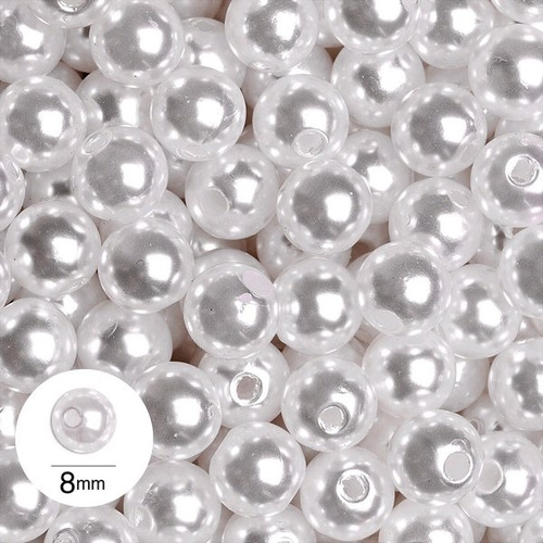Perola Abs Inteira C/ Furo Cor Perola Creme 8mm 1000 Perolas
