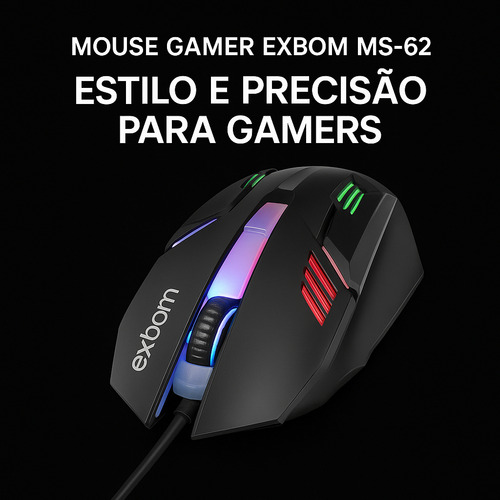 Mouse Gamer Barato Led Rgb Usb Com Fio 1200dpi Exbom Ms-62