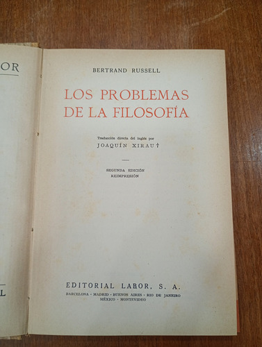 Libro Los Problemas De La Filosofía B. Russell 1953 (Usado)