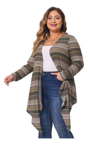 Cárdigan Talla Grande Chaqueta Ensamble Bohemio Con Rayas
