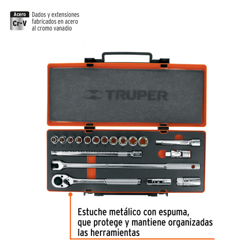 Set Juego Tubos Bocallave 18 Pz Enc 1/2 PuLG Crique Maletin