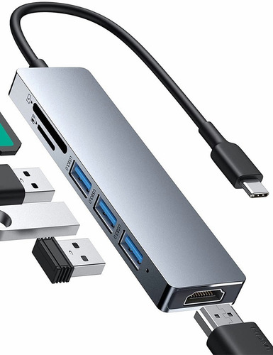 Hub Adaptador Tipo C 6 En 1 Usb 3.0 Hub Con Hdmi Y Sd