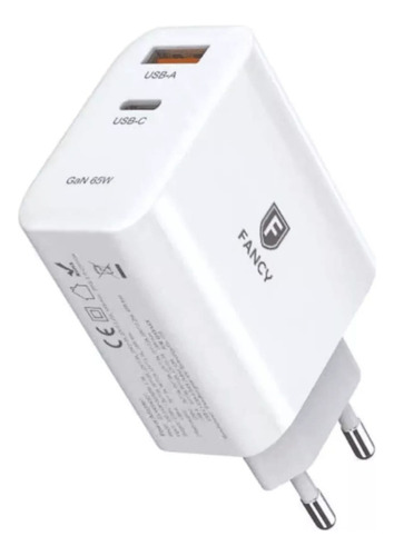 Fonte Tomada Turbo Usb +usb-c Fancy Pd 65w  Gan Fast charger Cor Branco