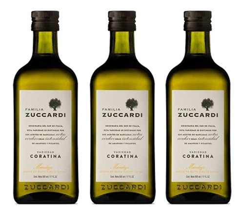 Kit 3 Azeites Extra Virgem Argentino Zuccardi Coratina 250ml