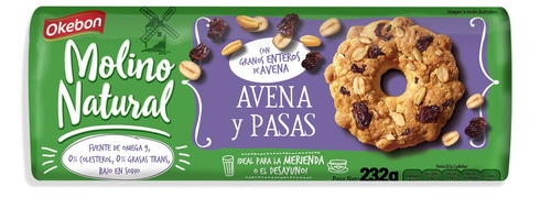 Galletita Okebon Molino Natural  avena y pasas 232 g