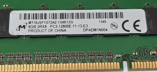 Imagem 2 de 4 de Memória 8gb 2rx8 Pc3 12800e-11 - Ddr3 Ecc Udimm - Micron
