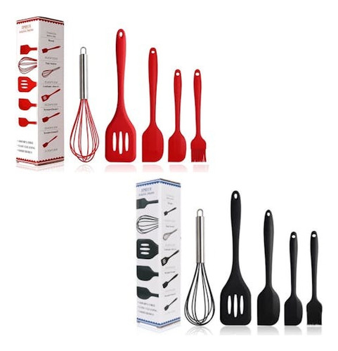 Jogo 5 Colheres Espatúlas De Silicone Utensílios Kit Cozinha