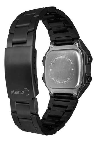 Reloj Digital De Caballero Steiner Con Cronógrafo 3atm Acero Correa Negro Bisel Negro Fondo Negro