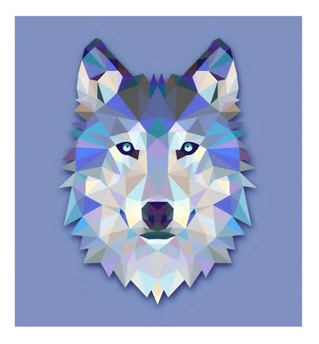 Vinilo 100x100cm Animal Lobo Husky Geometrico Hipster Azul