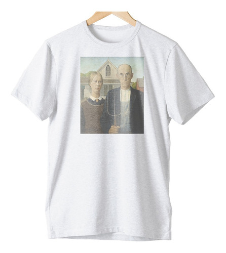 Camiseta Algodão American Gothic Grant Wood Arte Aesthetic