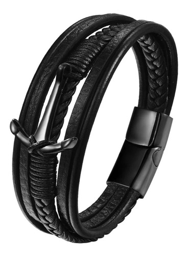 Pulsera Cuero Ancla Black Space Hombre Moda Masculina 2019