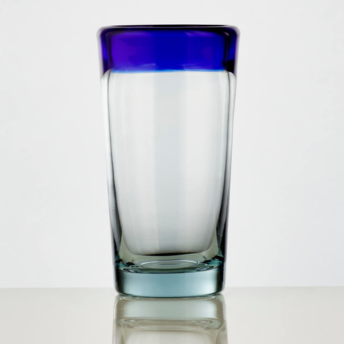 Burns Glass Juego 6 Vaso Cristal Mexicano Borde Azul Cobalto