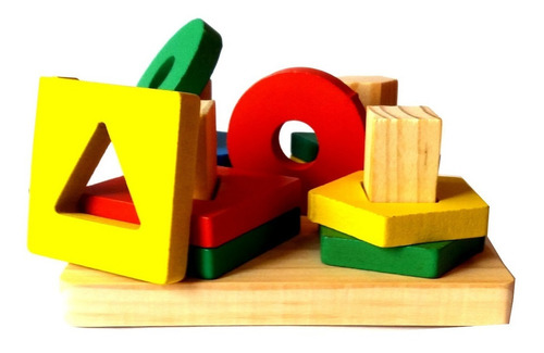 Juego Didáctico Torre X 4 Madera Colores Bloques Geometricos
