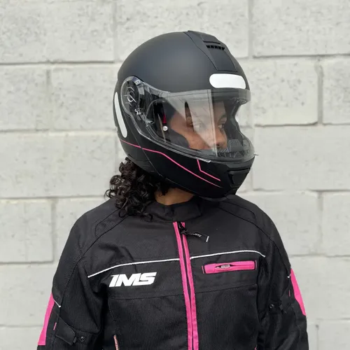 A作 Capacete Robocop Feminino Preto/rosa Fosco Gp Tech C/ Óculos