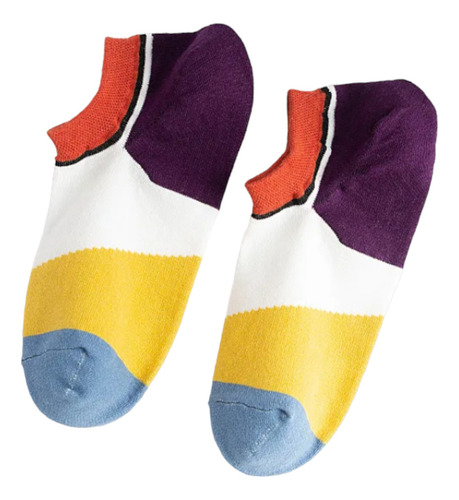 Calcetines Cortos Divertidos Unisex Color Block Morado