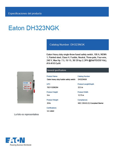 Interruptor Seguridad 3p 100a - Eaton