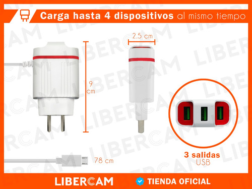 Cargador Celular Tablet Carga Rapida 3.1a + 3 Salidas Usb