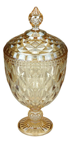 Potiche De Cristal Com Pé Diamond Âmbar Metalizado Lyor