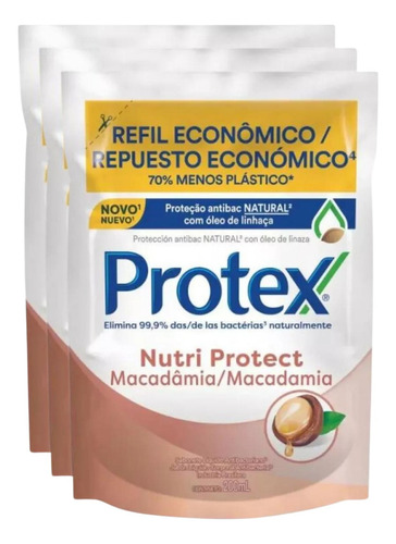 Kit 3 Refil Sabonete Líquido Protex Macadâmia 200ml