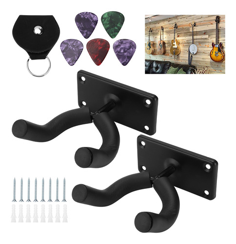 2pcs Soporte Para Guitarra Colgador De Pared + 5 Púas