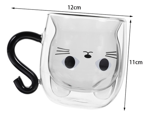 Caneca De Vidro Com Parede Dupla E Design De Gato-para Café