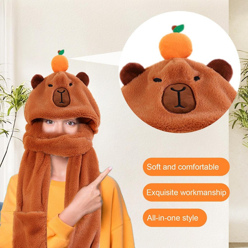 Conjunto De Bufanda Con Guantes Y Gorro Con Capucha Capibara