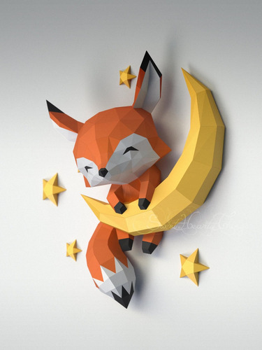 Imagen 4 de 6 de Zorro Luna Para Armar Papercraft Papiroflexia