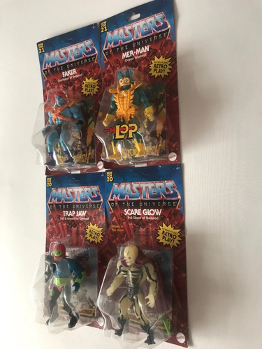 4 Villanos Motu Origins Trapjaw Scareglow Merman Carton Malt (Usado)