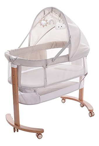 Baby Bassinet Bedside Sleeper With Wheels Storage Basket Can