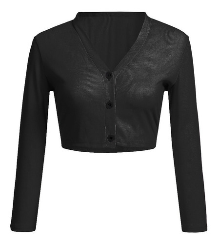 Bolero Corto De Manga 3/4 Con Botones Y Botones Para Mujer