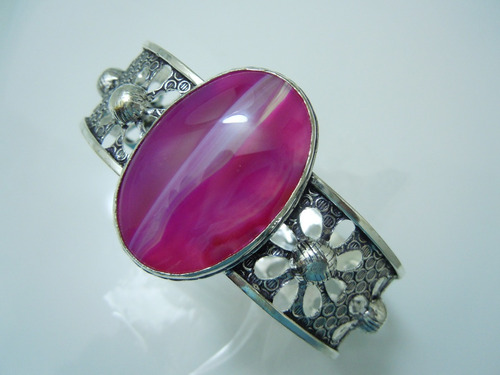 Pulsera Bañada En Plata 925 Con Ágata Botswana Encaje